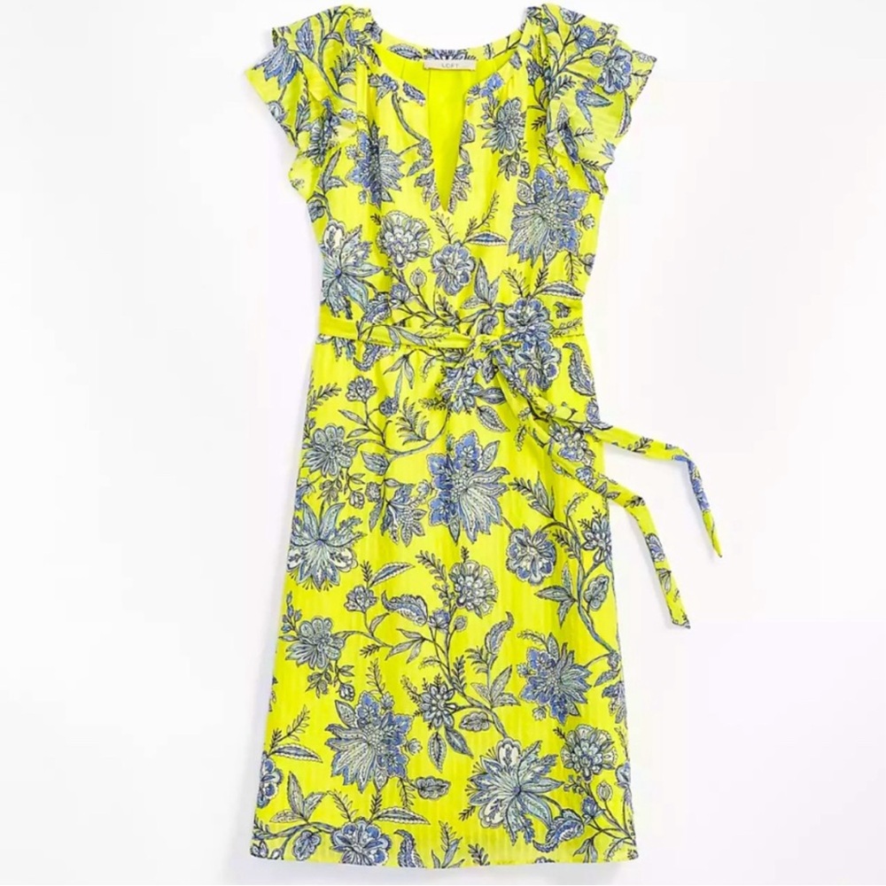 LOFT Floral Flutter Sleeve Midi Dress